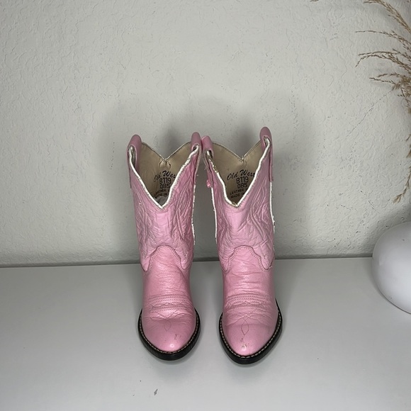 Old West Pink Childrens Girls Corona Leather J Toe Cowboy Western Boots Size 8.5 - Picture 7 of 17